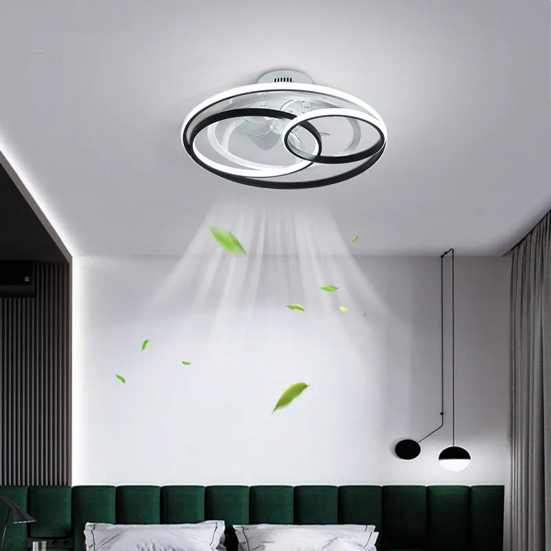 48cm ceiling fan light with acrylic lampshade and metal blades in black or gold finish