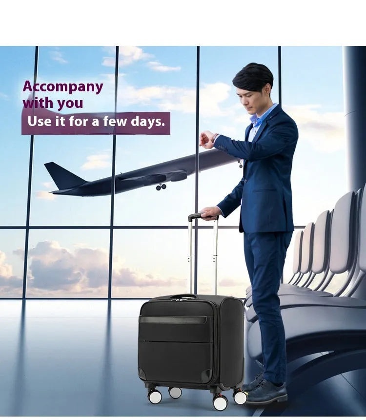 18 inch black Oxford cloth business luggage with pull handle and universal wheels