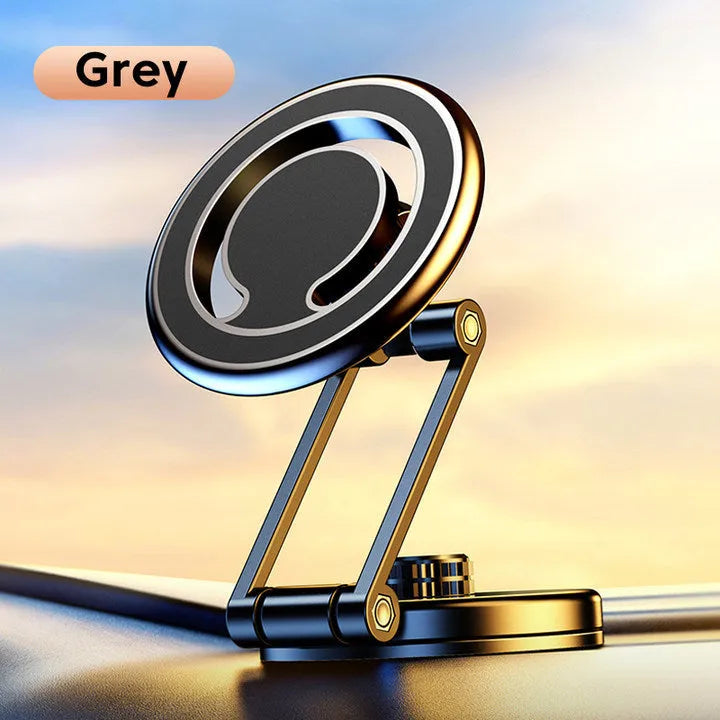 Telescopic folding car phone holder with magnetic mounting system on vehicle dashboard