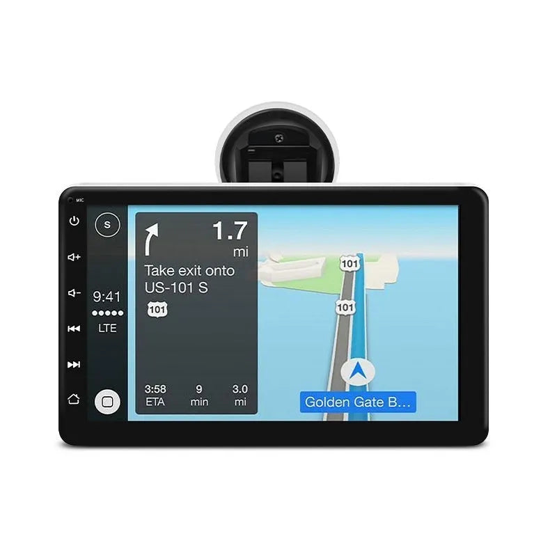 7 inch OLED car GPS navigation unit with Wireless CarPlay on a universal dashboard mount