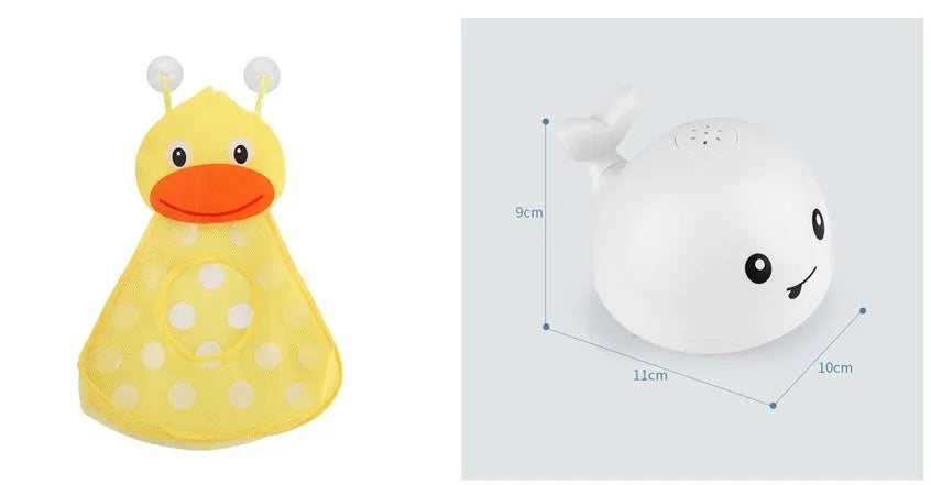 Electric induction whale bath toy with water spray and LED lights for baby bath time