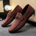 Men's waterproof slip-on loafers in black and brown with round toe and low heel