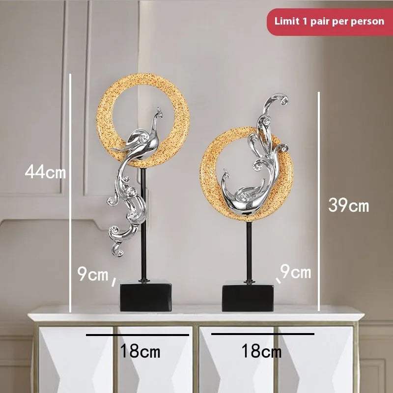 European-style phoenix ornament crafts in rose gold, silver, or red metallic finishes