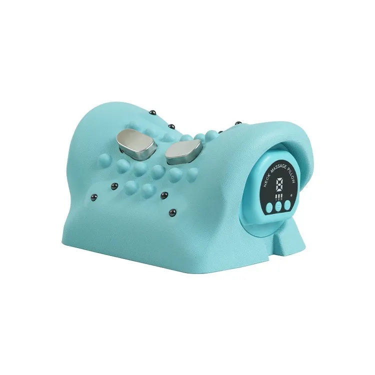 Blue-green EMS hot compress massage pillow for shoulders and neck