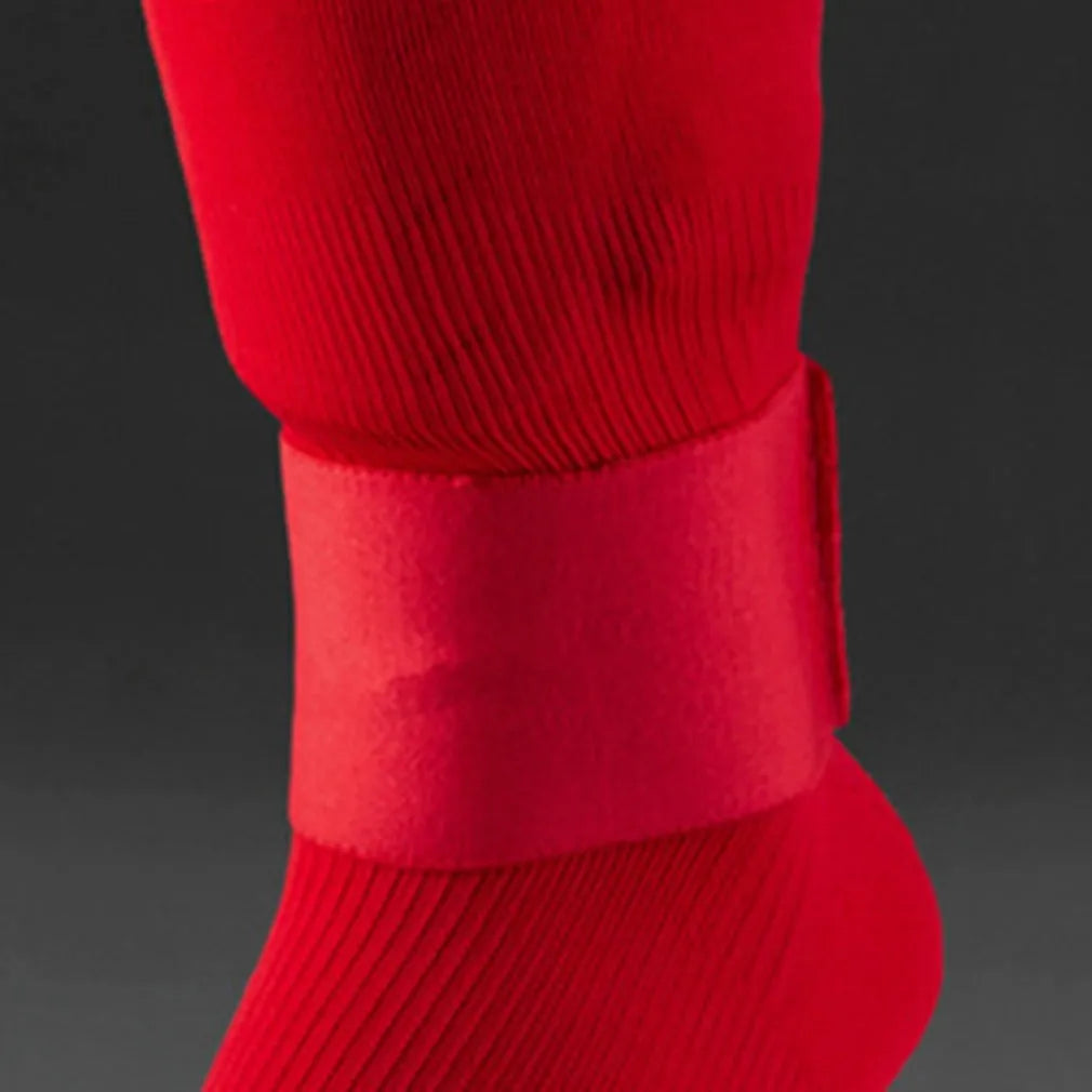 Red rubber football shin guard magic tape belt measuring 25cm with hook-and-loop fastener