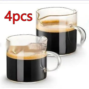 White transparent double mouth glass coffee cups, modern simplicity design, shown in a set.