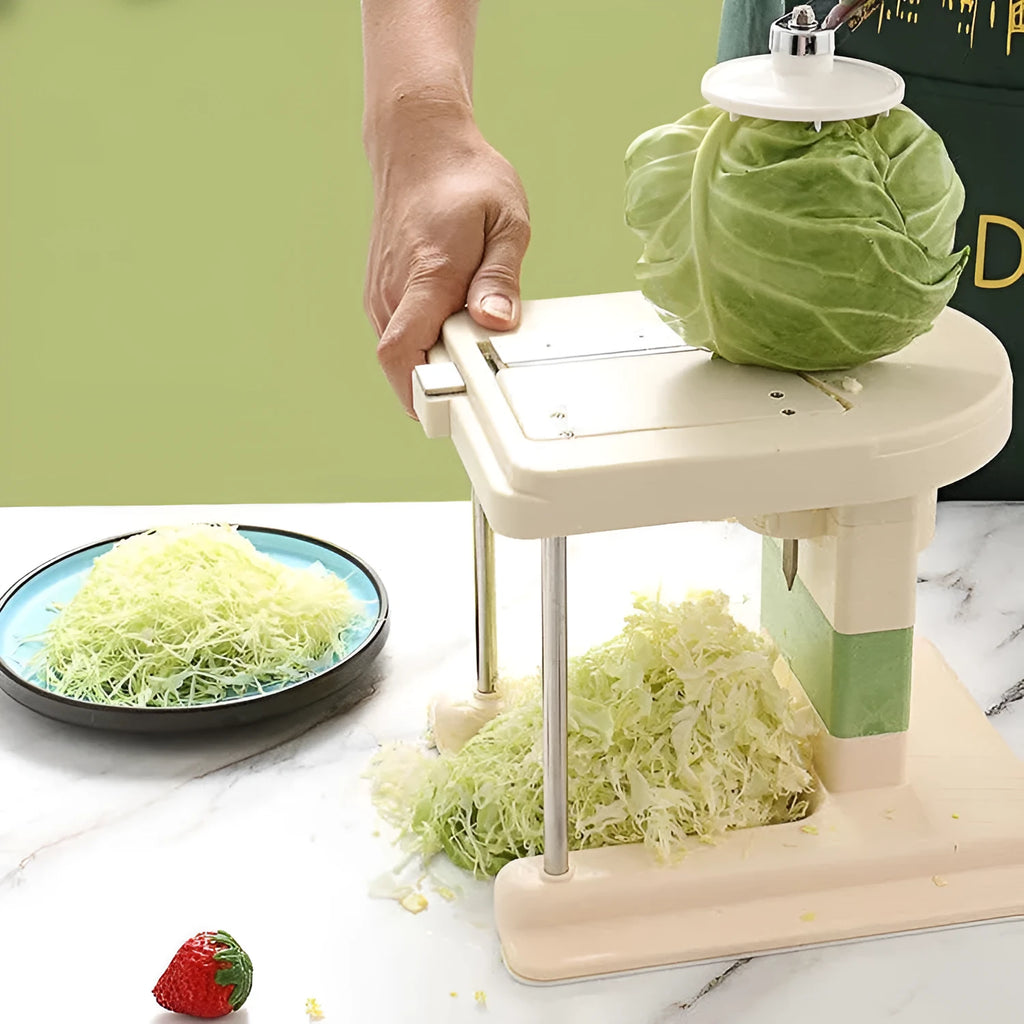 Beige kitchen slicer chopper with stainless steel blades for vegetable preparation