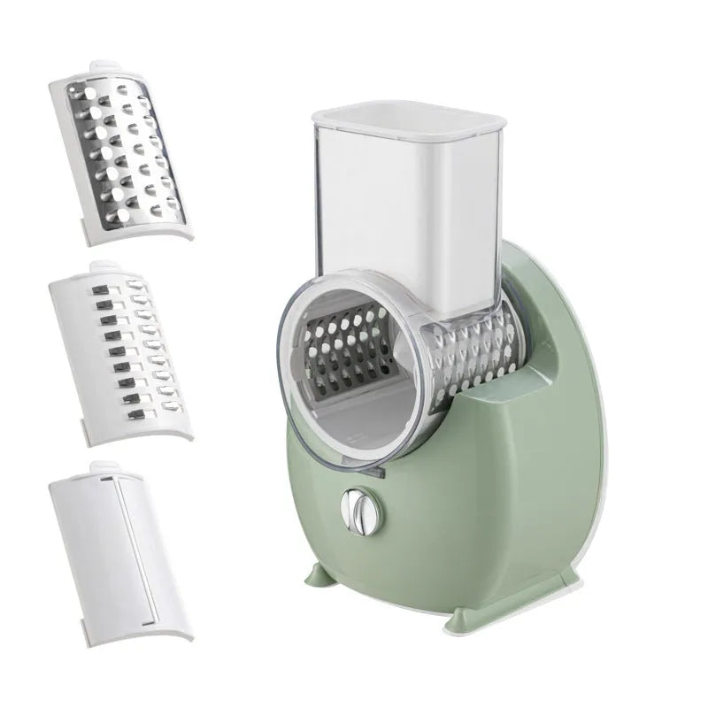 White electric vegetable slicer with strong suction base for potato carrot shredding and grating