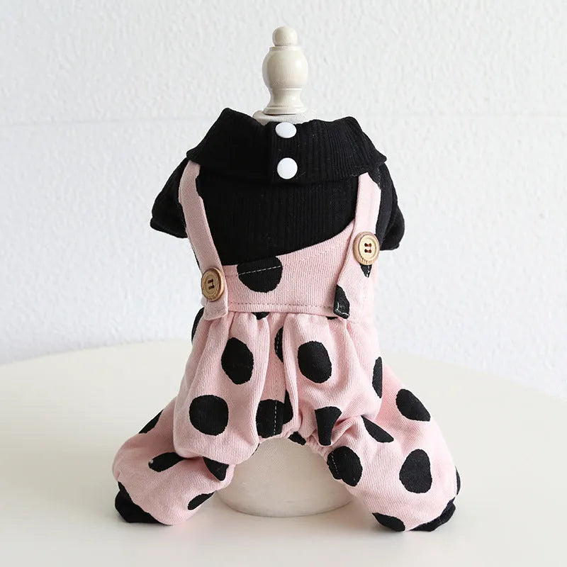 Pet couple clothing with lapel shoulder strap design in cloth fabric