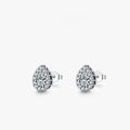 Women's silver water drop ear studs made from 925 sterling silver with diamond treatment