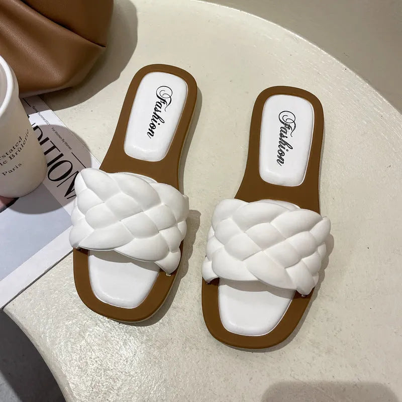 Women's plaid pattern PVC beach sandals with a thick anti-skid sole in multiple colours.