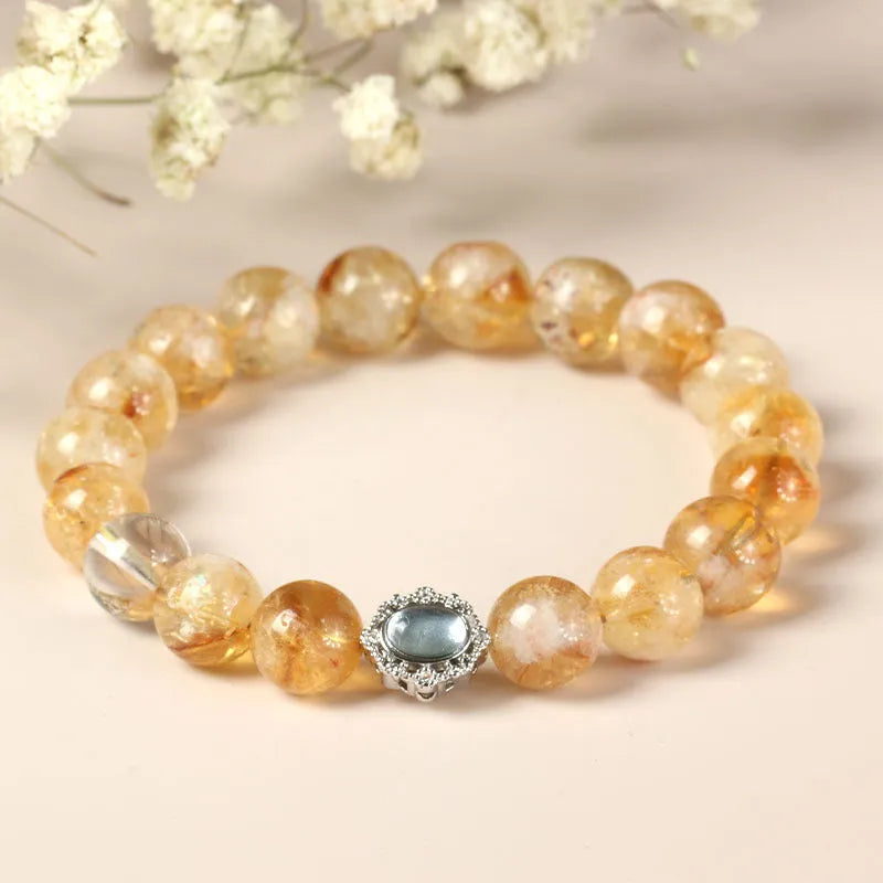 Citrine crystal bracelet with 10mm spherical beads on wrist