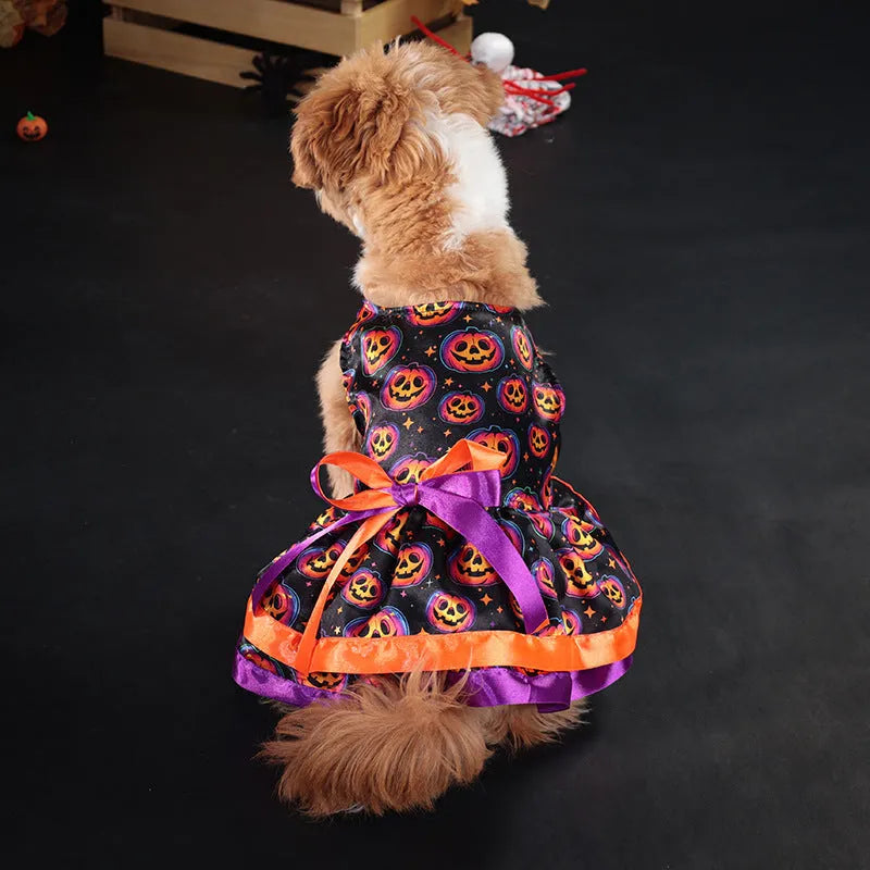 Halloween dog skirt in colourful pumpkin print with double-layer design