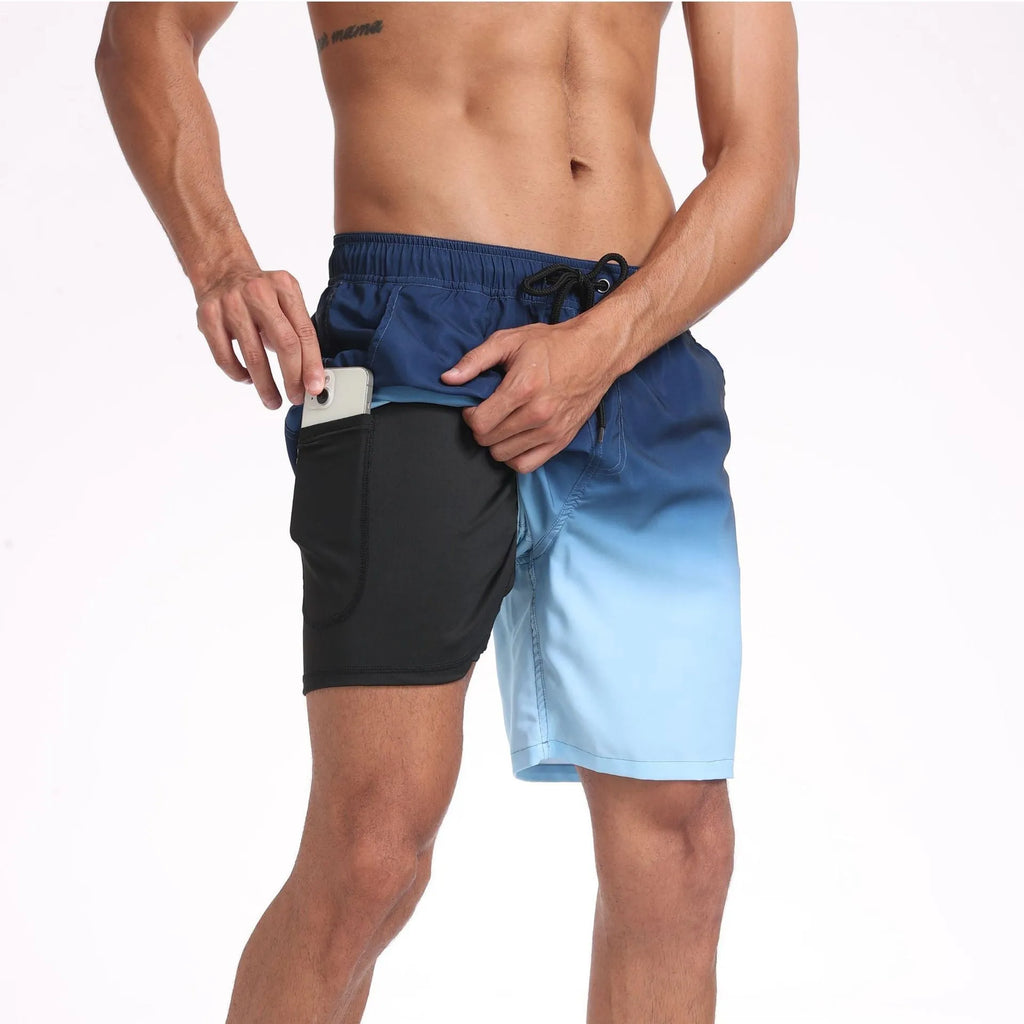 Men's summer holiday shorts in synthetic fibre blend with slight stretch, available in multiple patterns and sizes S-5XL