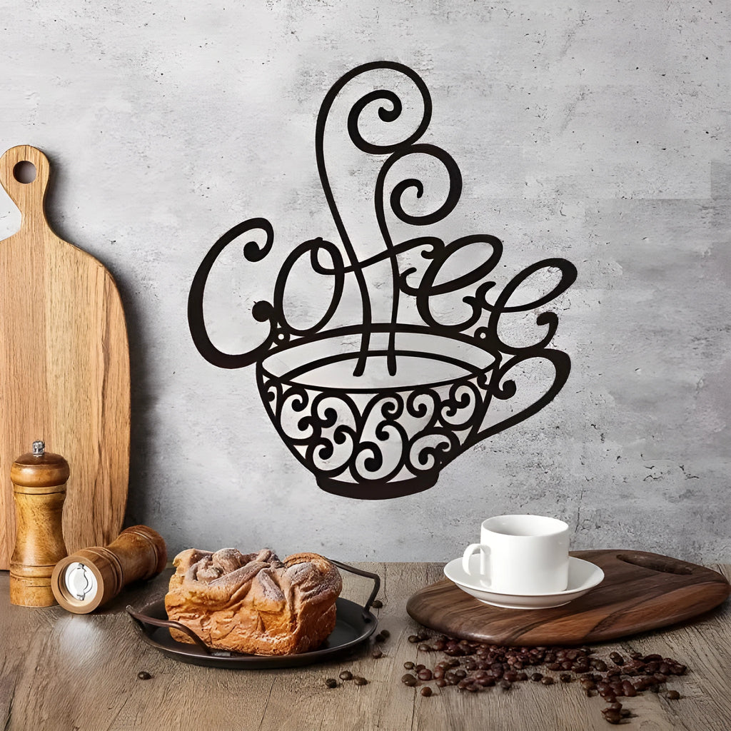 Black iron wall ornament with English letters silhouette measuring 26x28cm