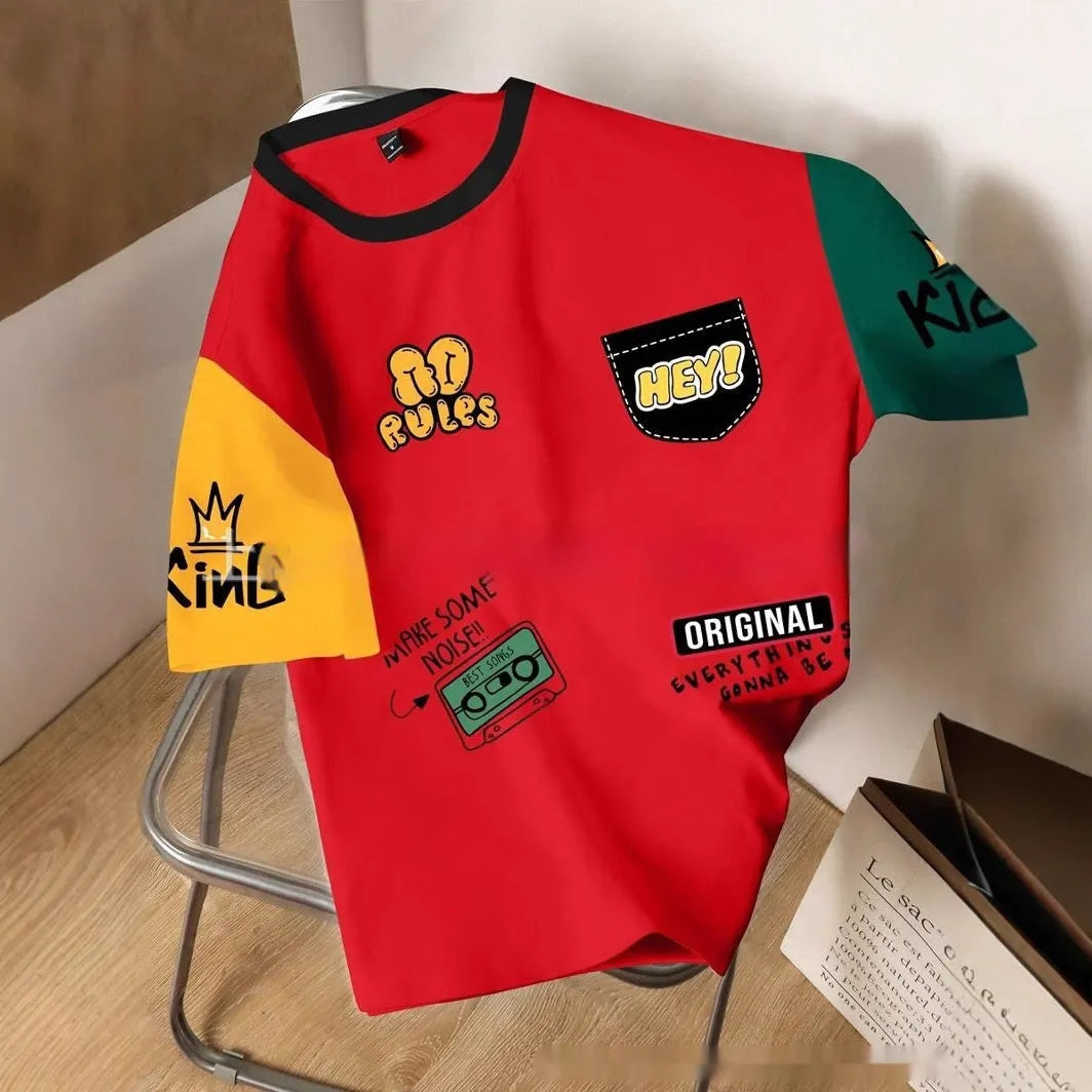 Men's loose fit casual t-shirt with letter print pattern in short sleeve design