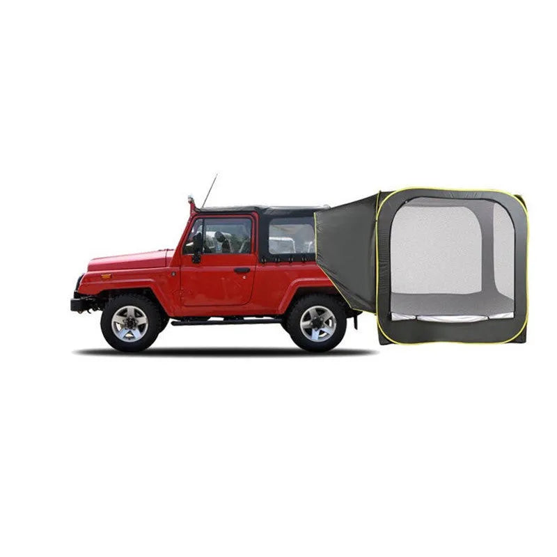 Black pop-up outdoor camping car tail tent unfolded to 200cm dimensions with quick account throw design