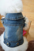 Retro scratch pattern denim dog vest for small breeds in dark and light wash options