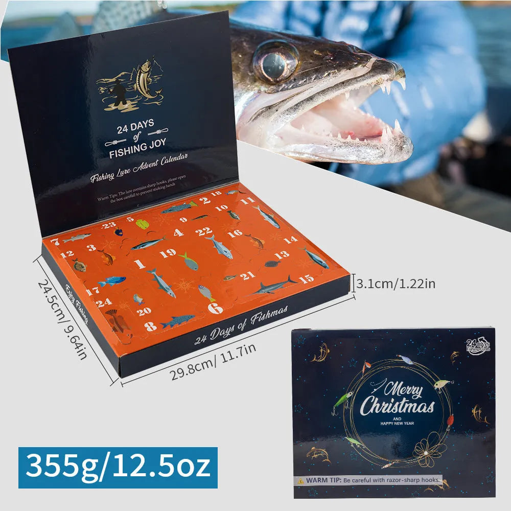 Christmas blind box containing 24 metal fishing lures and tackle for ice fishing and jigging