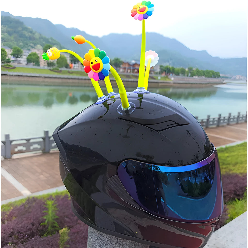 Silicone sunflower helmet decoration with suction cup mounting