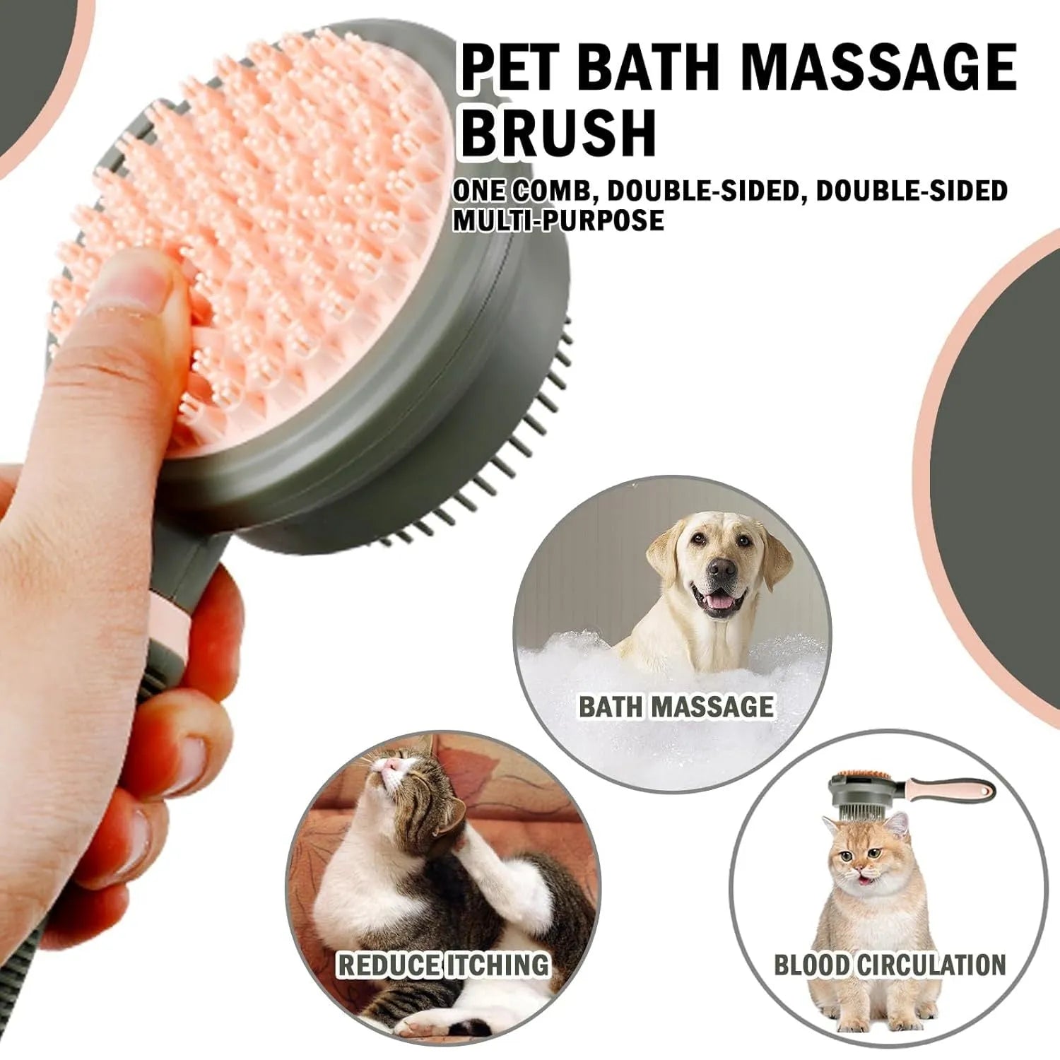 Double-sided cat brush with release button and flea comb in pink and green options
