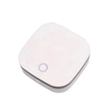 White USB-powered air purifier with button control for car and small room use.