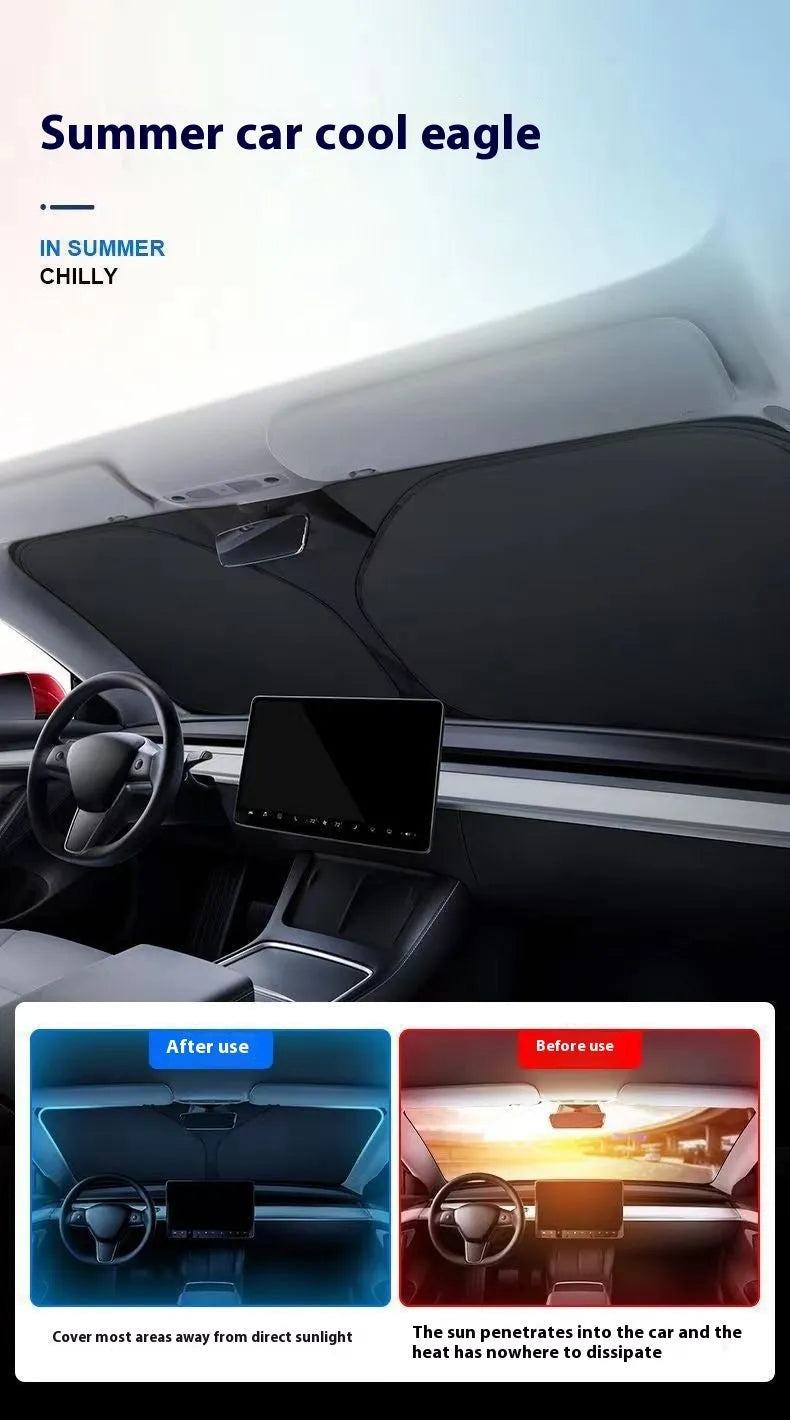 Universal fit aluminium foil car windscreen sunshade showing titanium silver reflective surface.
