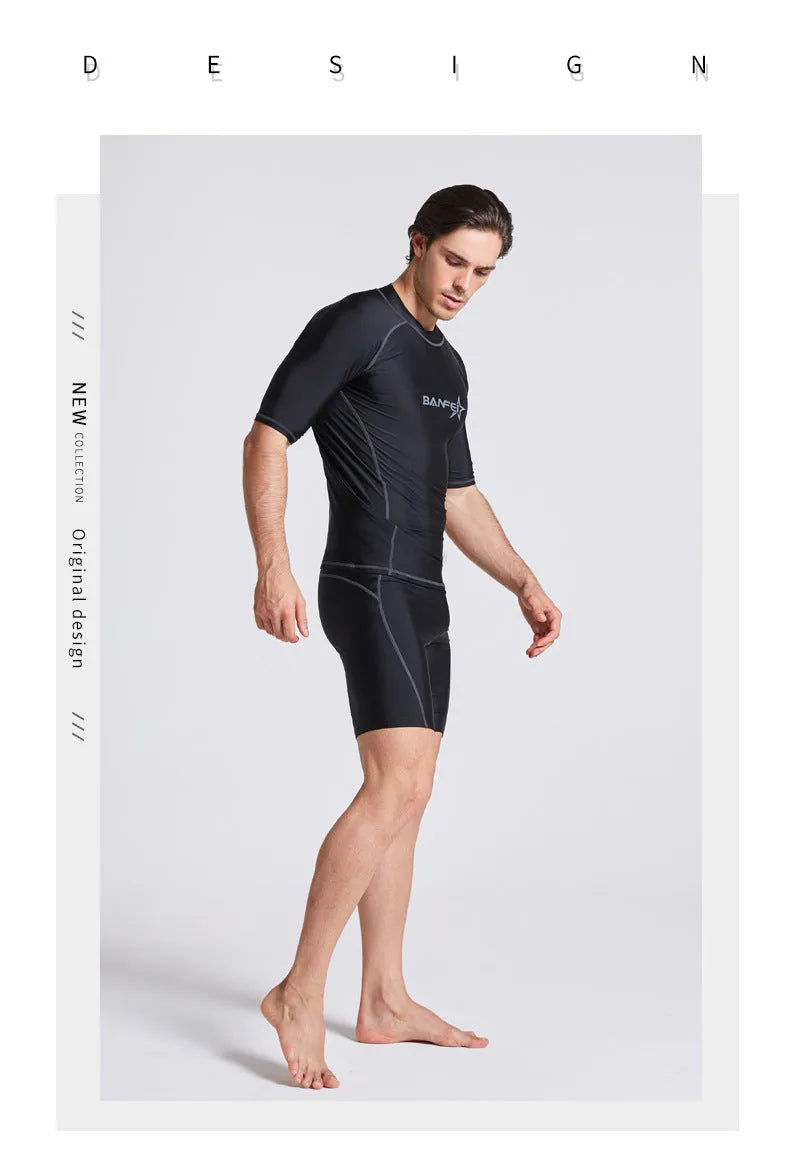 Men's quick-drying half sleeve wetsuit swimsuit for snorkeling and surfing in nylon fabric