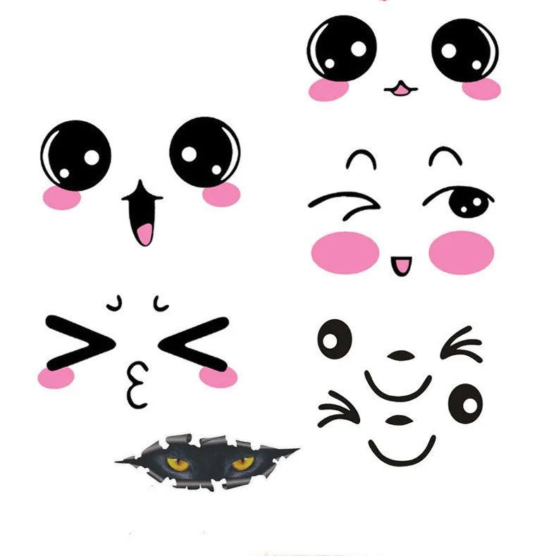 Reflective cartoon car sticker pair with cute eyes design for vehicle body or rearview mirror customisation
