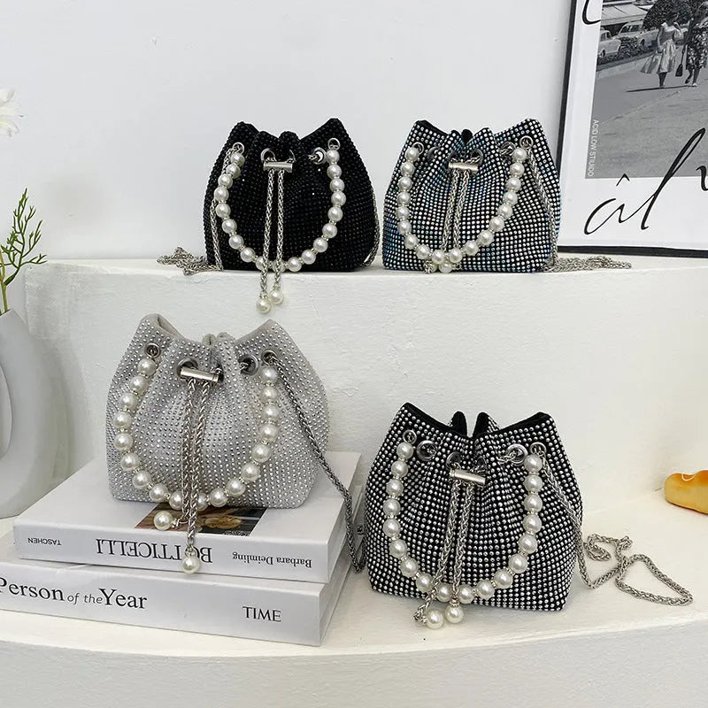 Fashion light diamond shoulder bag western style chain crossbody in black white silver