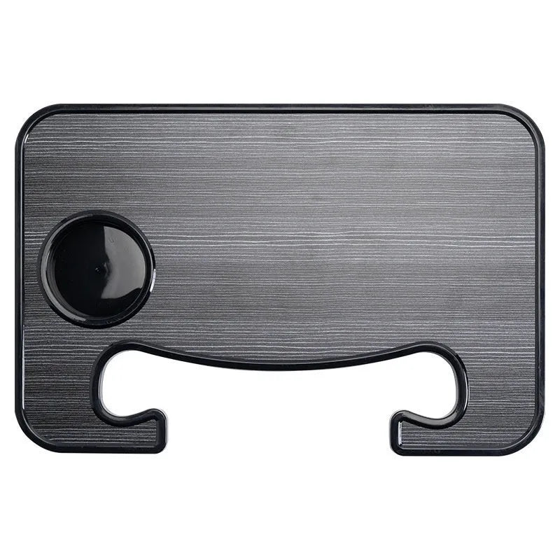 Portable black ABS plastic car steering wheel laptop stand with foldable drink cup holder on vehicle steering wheel