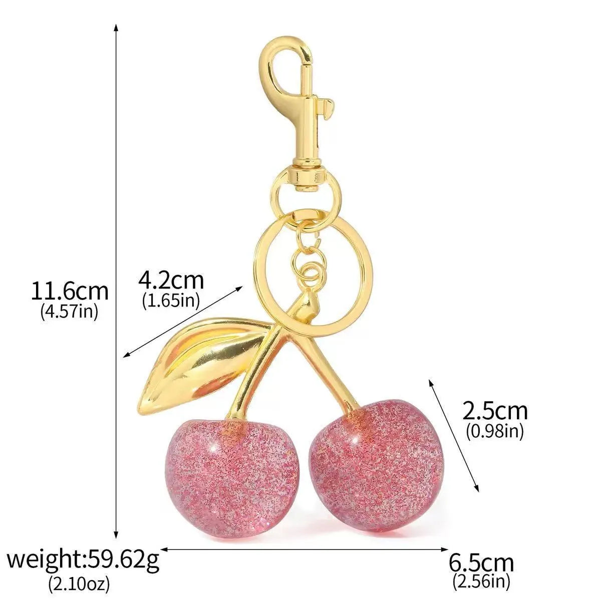 Zinc alloy cherry-shaped keychain pendant in red or pink colour