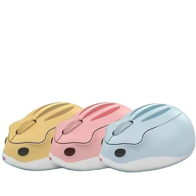 Hamster Wireless Silent Bluetooth Mouse in yellow, pink, and grey on a white background.