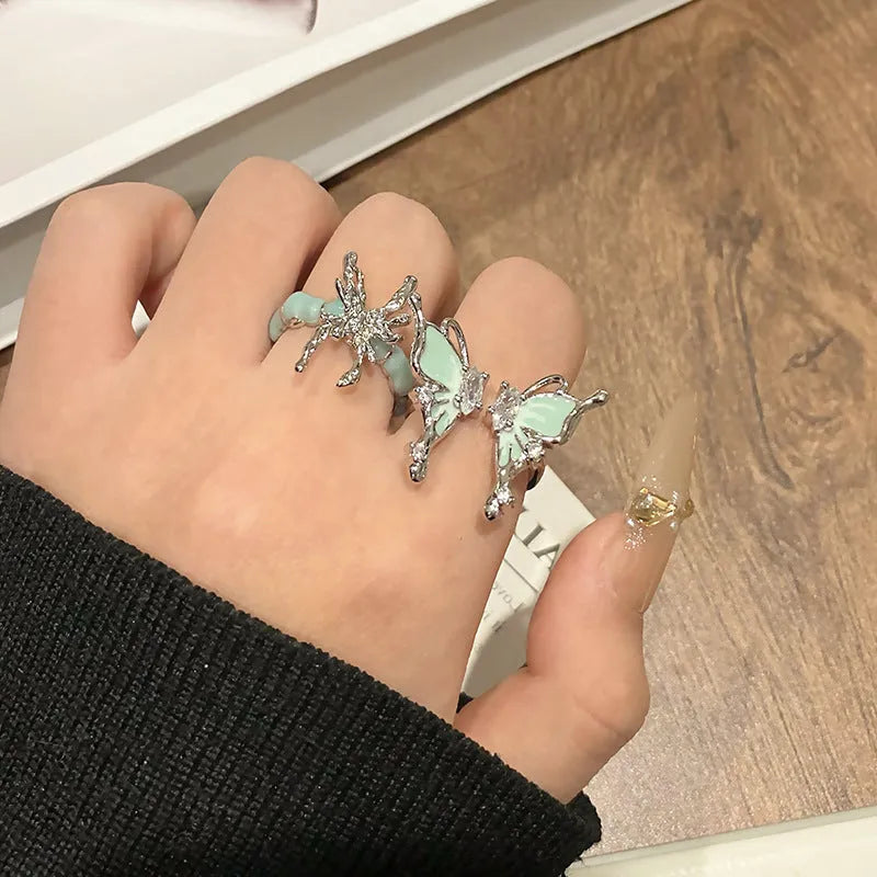Copper butterfly women's ring with creative Chinese design and dripping oil finish