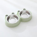 Pet double bowl feeding station with stainless steel frog bowl insert in blue, green, or pink colour options