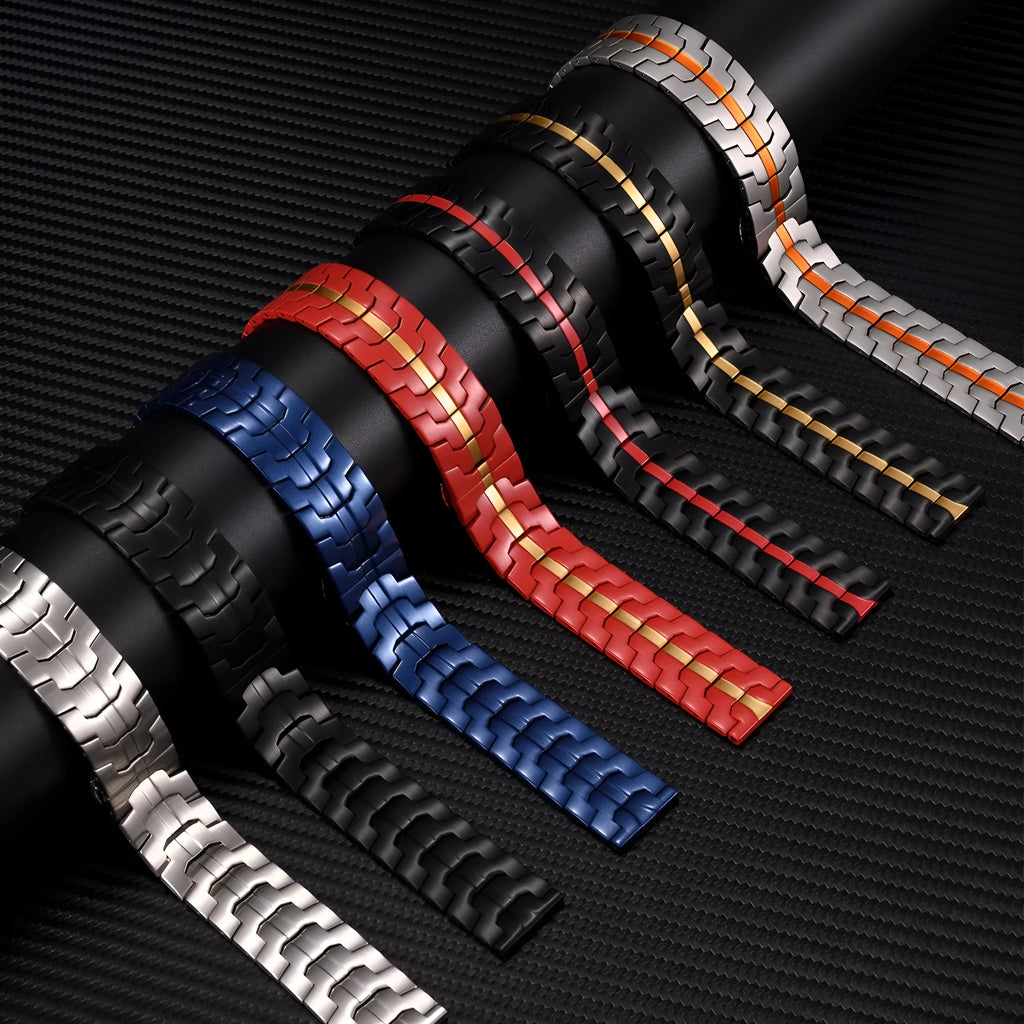 Stainless steel watch strap for Samsung Galaxy Watch in silver, black or titanium colour