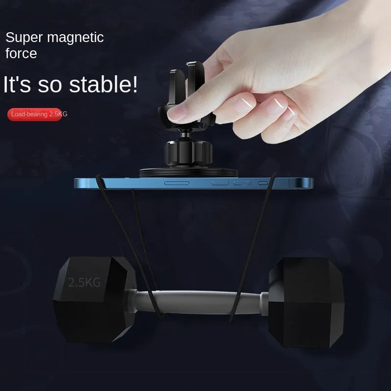 Black aluminium alloy magnetic car phone holder mounted on vehicle air vent