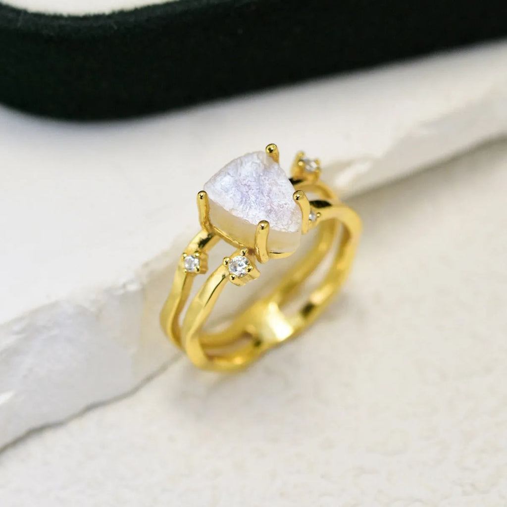 925 silver irregular triangle moonstone ring in rose gold, white gold, or yellow gold finish