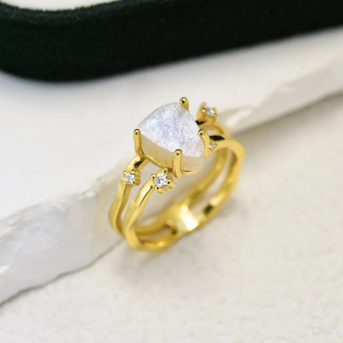 925 silver irregular triangle moonstone ring in rose gold, white gold, or yellow gold finish