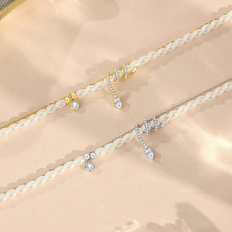 Women's snake beaded bracelet in 925 silver with electroplated gold or white gold finish