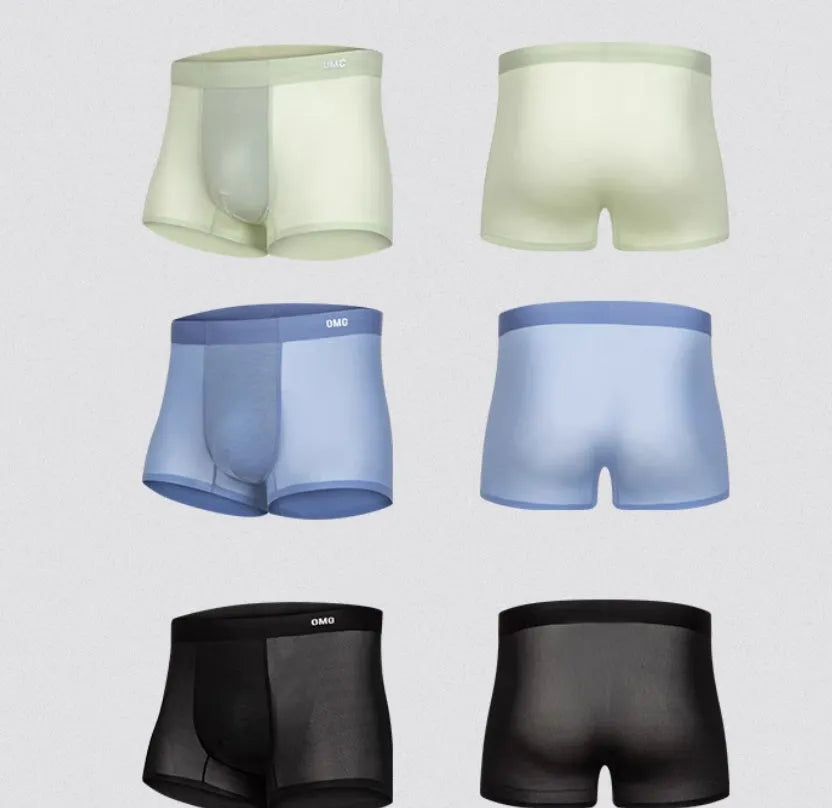 Men's lightweight seamless fitness underwear in black, shown flat, highlighting the antibacterial fabric and stretchy material.