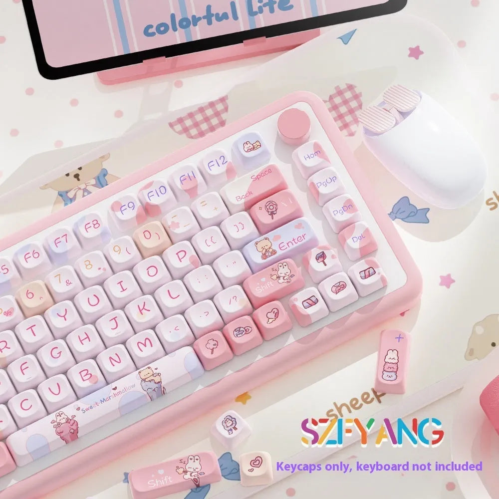 Sweet Cotton Candy coloured mechanical keyboard keycap set in a box, showing 112 or 120 key options.