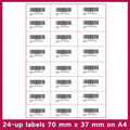 Pack of blank A4 FBA barcode label sheets showing multiple grid format options for printing.