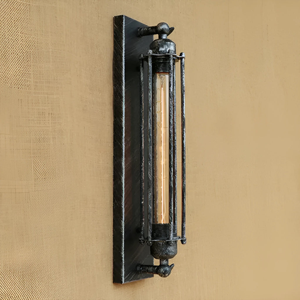 Industrial retro flute wall lamp in iron with black, bronze, rust or silver finish options