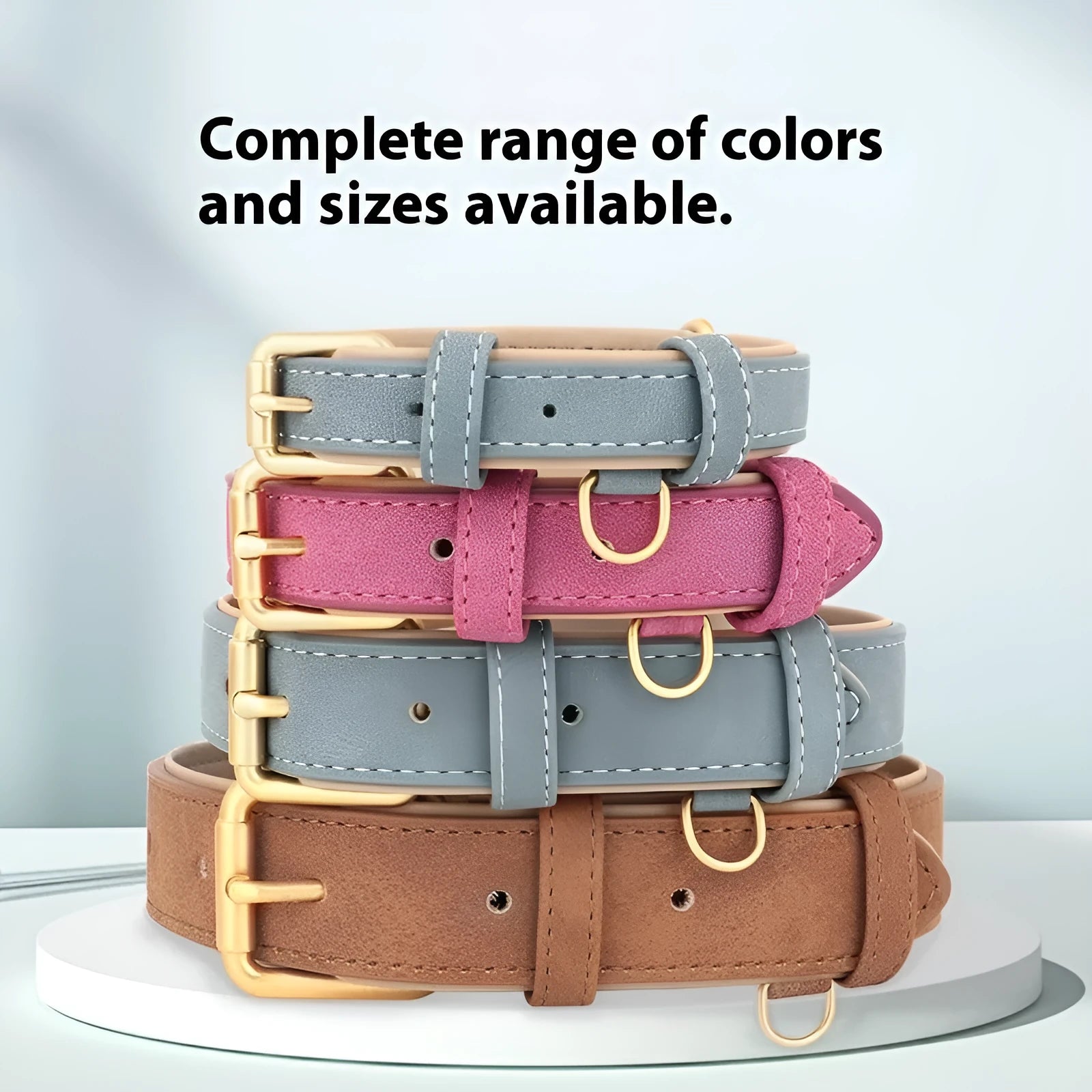 Blue double-layer leather dog collar and matching lead set for medium-sized dogs