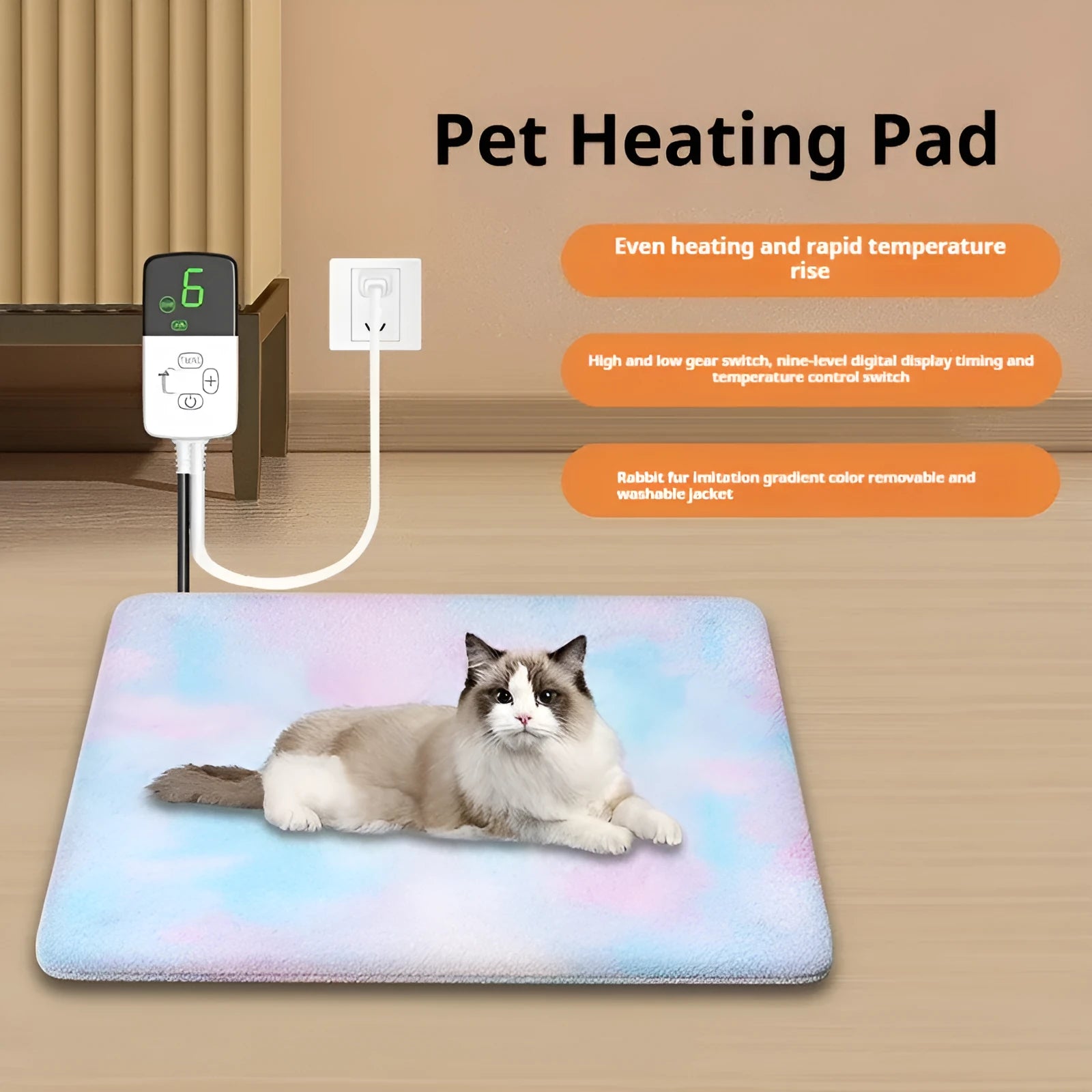 Insulation heating pad for pets with tie-dyed rabbit hair cloth cover in three sizes 30x40cm 45x45cm 45x70cm