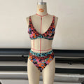 Women's high waist floral print bikini swimwear set for swimming
