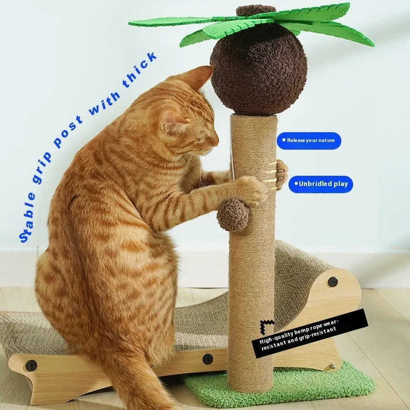 Wooden beach chair shaped cat climbing frame with integrated hemp mat scratch board.