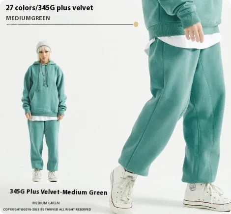 Men's solid colour velvet sweatpants with elasticated ankle cuffs in cotton fabric