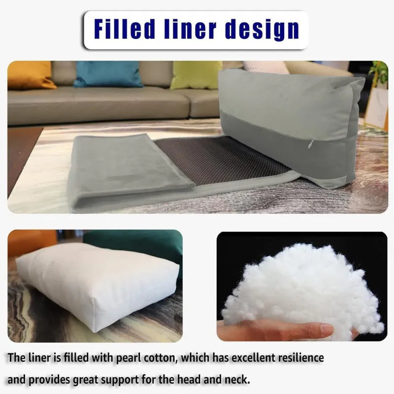 Gray adjustable fixed support car neck pillow with PP cotton fill, 60x40x11cm, on a car seat